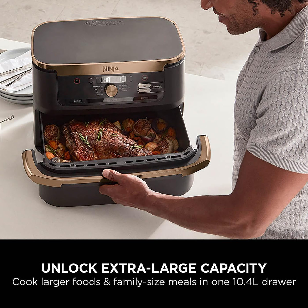 Ninja Foodi FlexDrawer Air Fryer, Dual Zone with Removable Divider, Large 10.4L Drawer, 7-in-1