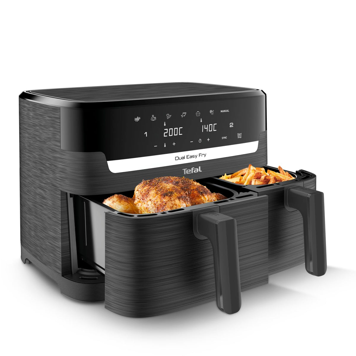 Tefal Easy Fry Dual Zone Digital Air Fryer, 2 Drawers, 8.3L, 8in1, Air Fry, Extra Crisp, Roast, Bake