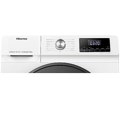 Freestanding Front Load Washing Machine – 12kg, Inverter Motor, 15 Programs, Quick & Steam Wash, 1400 RPM, White, Energy Class A