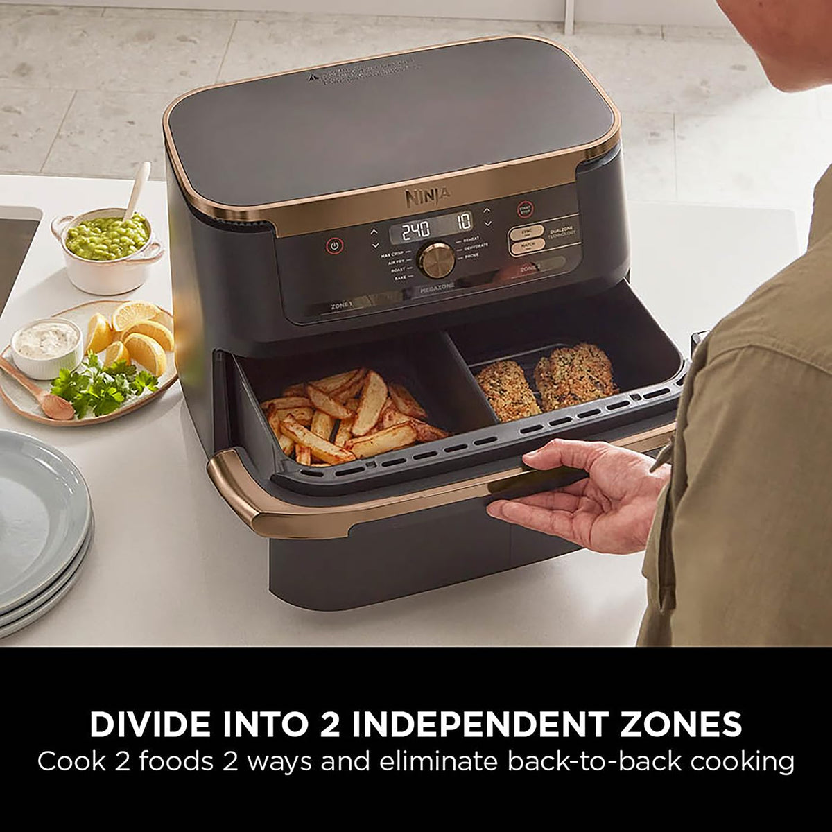 Ninja Foodi FlexDrawer Air Fryer, Dual Zone with Removable Divider, Large 10.4L Drawer, 7-in-1